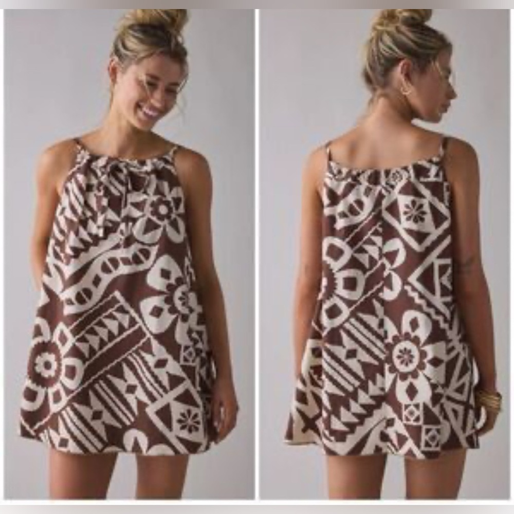 BDG Urban Outfitters Brown and White Geometric Mini Dress